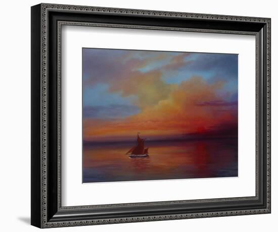 Red Sails - Thames Barge at Full Sail, 2022 (Oil on Canvas)-Lee Campbell-Framed Giclee Print