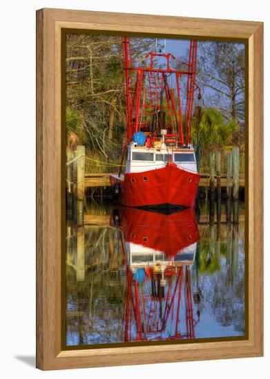 Red Shrimp Boat Docked in Harbor, Apalachicola, Florida, USA-Joanne Wells-Framed Premier Image Canvas