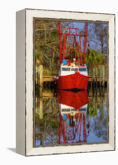 Red Shrimp Boat Docked in Harbor, Apalachicola, Florida, USA-Joanne Wells-Framed Premier Image Canvas