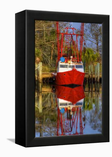 Red Shrimp Boat Docked in Harbor, Apalachicola, Florida, USA-Joanne Wells-Framed Premier Image Canvas