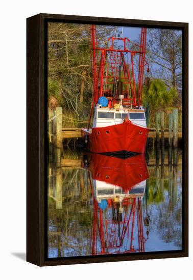 Red Shrimp Boat Docked in Harbor, Apalachicola, Florida, USA-Joanne Wells-Framed Premier Image Canvas