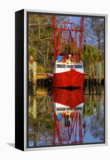 Red Shrimp Boat Docked in Harbor, Apalachicola, Florida, USA-Joanne Wells-Framed Premier Image Canvas