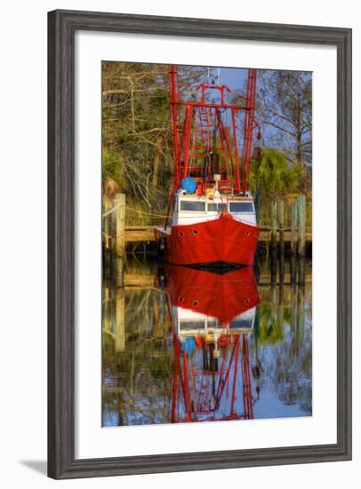 Red Shrimp Boat Docked in Harbor, Apalachicola, Florida, USA-Joanne Wells-Framed Photographic Print