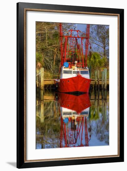 Red Shrimp Boat Docked in Harbor, Apalachicola, Florida, USA-Joanne Wells-Framed Photographic Print