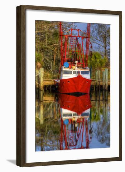 Red Shrimp Boat Docked in Harbor, Apalachicola, Florida, USA-Joanne Wells-Framed Photographic Print