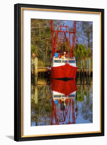 Red Shrimp Boat Docked in Harbor, Apalachicola, Florida, USA-Joanne Wells-Framed Photographic Print