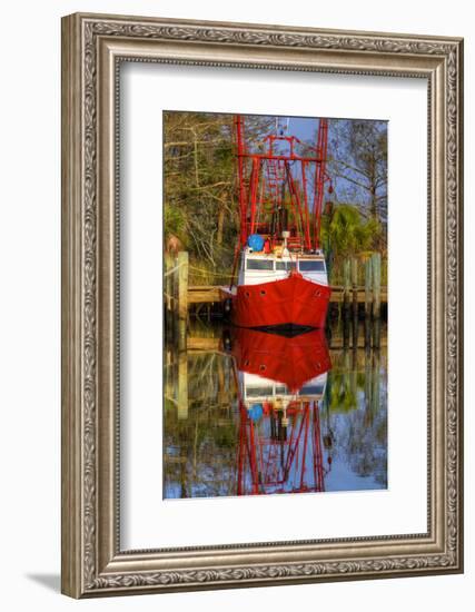 Red Shrimp Boat Docked in Harbor, Apalachicola, Florida, USA-Joanne Wells-Framed Photographic Print