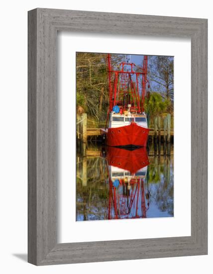 Red Shrimp Boat Docked in Harbor, Apalachicola, Florida, USA-Joanne Wells-Framed Photographic Print