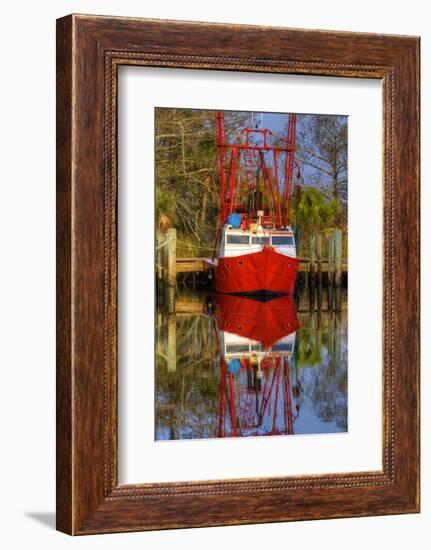 Red Shrimp Boat Docked in Harbor, Apalachicola, Florida, USA-Joanne Wells-Framed Photographic Print