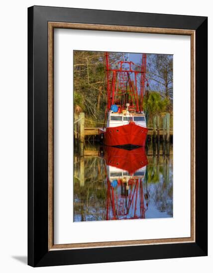 Red Shrimp Boat Docked in Harbor, Apalachicola, Florida, USA-Joanne Wells-Framed Photographic Print