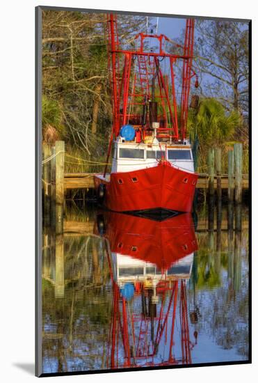 Red Shrimp Boat Docked in Harbor, Apalachicola, Florida, USA-Joanne Wells-Mounted Photographic Print