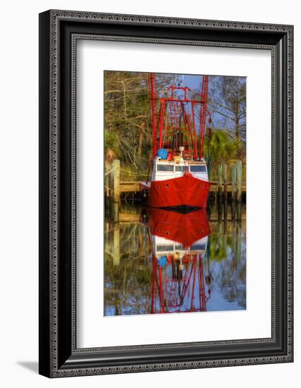 Red Shrimp Boat Docked in Harbor, Apalachicola, Florida, USA-Joanne Wells-Framed Photographic Print