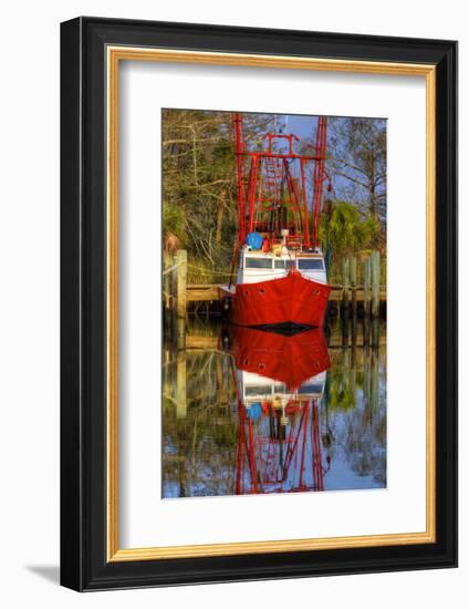 Red Shrimp Boat Docked in Harbor, Apalachicola, Florida, USA-Joanne Wells-Framed Photographic Print