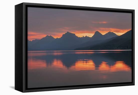 Red sky at dawn, Lake McDonald, Glacier National Park, Montana.-Alan Majchrowicz-Framed Premier Image Canvas