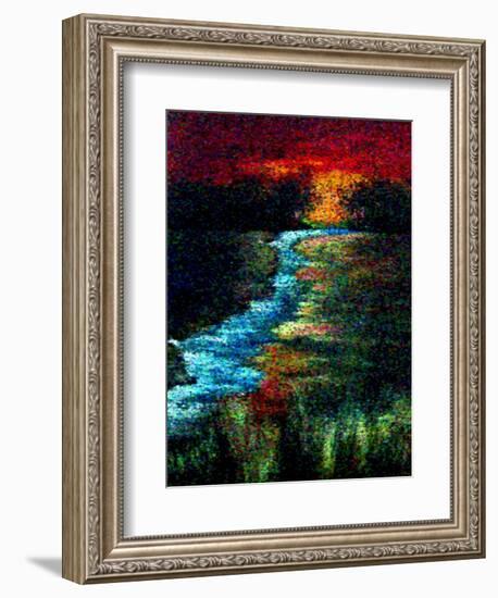 Red Sky Pointillism Landscape-Ruth Palmer-Framed Art Print