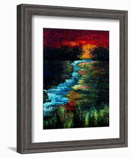 Red Sky Pointillism Landscape-Ruth Palmer-Framed Art Print