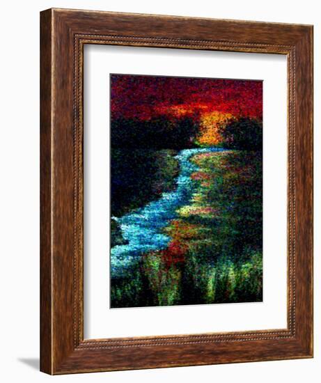 Red Sky Pointillism Landscape-Ruth Palmer-Framed Art Print