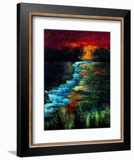 Red Sky Pointillism Landscape-Ruth Palmer-Framed Art Print