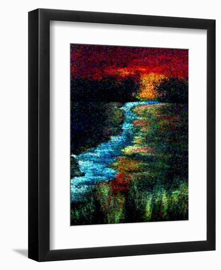 Red Sky Pointillism Landscape-Ruth Palmer-Framed Art Print