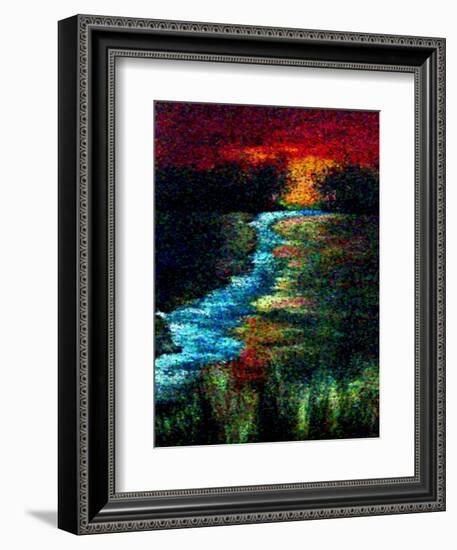 Red Sky Pointillism Landscape-Ruth Palmer-Framed Art Print