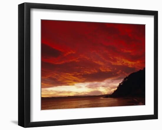 Red Sky, Sunset Over the Bay, Gisborne, East Coast, North Island, New Zealand, Pacific-D H Webster-Framed Photographic Print