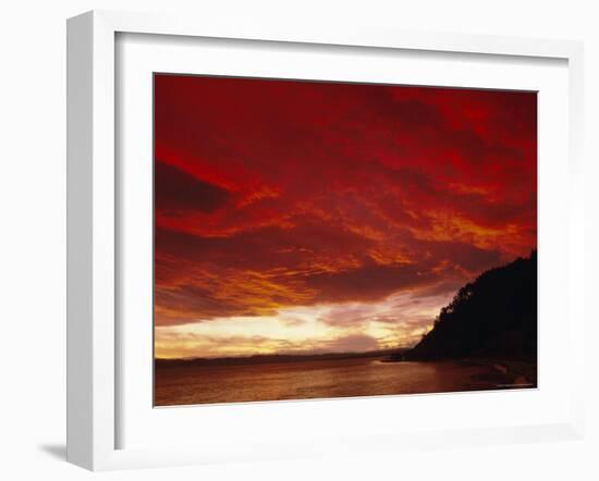 Red Sky, Sunset Over the Bay, Gisborne, East Coast, North Island, New Zealand, Pacific-D H Webster-Framed Photographic Print