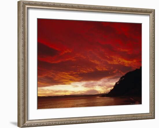 Red Sky, Sunset Over the Bay, Gisborne, East Coast, North Island, New Zealand, Pacific-D H Webster-Framed Photographic Print