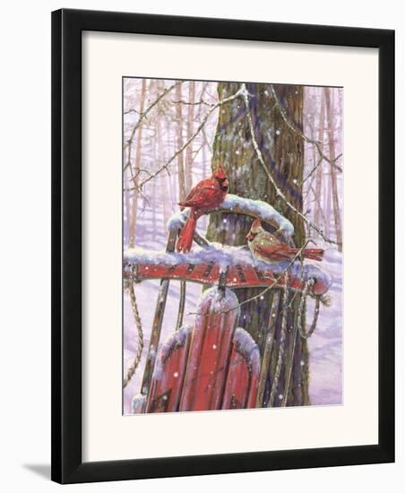 Red Sled with Cardinals-Donna Race-Framed Art Print