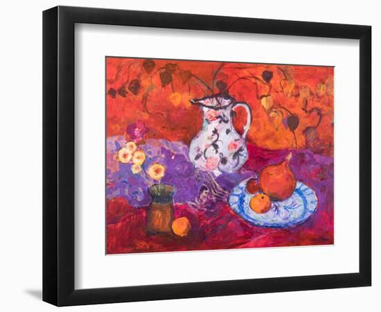 Red Still Life with Chinese Lantern-Ann Oram-Framed Giclee Print