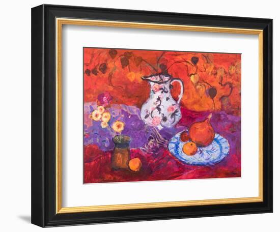 Red Still Life with Chinese Lantern-Ann Oram-Framed Giclee Print