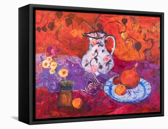 Red Still Life with Chinese Lantern-Ann Oram-Framed Premier Image Canvas