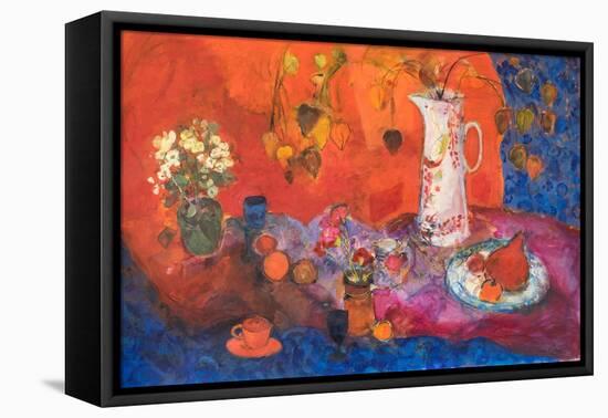 Red Still Life with White Jug and Fruit.-Ann Oram-Framed Premier Image Canvas