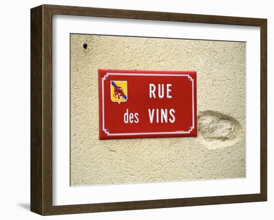 Red Street Sign, Rue Des Vins, Languedoc, Languedoc-Roussillon, France-Per Karlsson-Framed Photographic Print