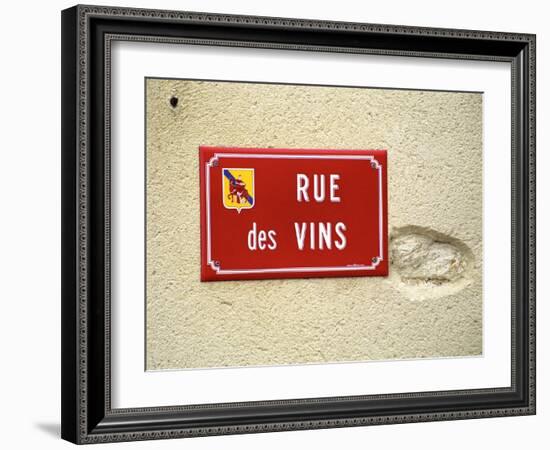 Red Street Sign, Rue Des Vins, Languedoc, Languedoc-Roussillon, France-Per Karlsson-Framed Photographic Print