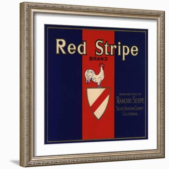 Red Stripe Brand - Sespe, California - Citrus Crate Label-Lantern Press-Framed Art Print