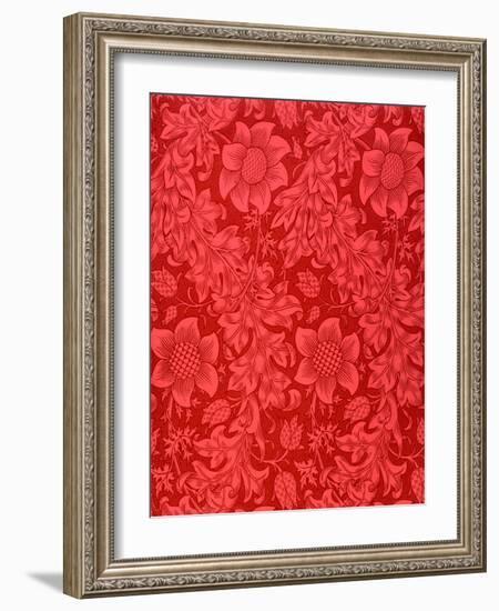 Red Sunflower Wallpaper Design, 1879 (Colour Woodblock Print on Paper)-William Morris-Framed Giclee Print