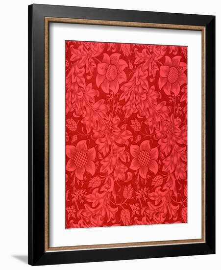 Red Sunflower Wallpaper Design, 1879 (Colour Woodblock Print on Paper)-William Morris-Framed Giclee Print