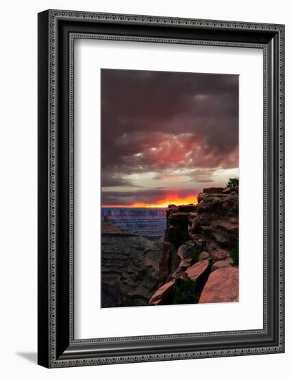 Red sunset with moody clouds and red rock canyons in Dead Horse Point State Park near Moab, Utah-David Chang-Framed Photographic Print
