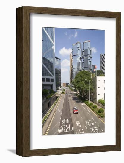 Red taxi cab in Central, Hong Kong Island, with the Bank of China Tower and Lippo Centre beyond, Ho-Fraser Hall-Framed Photographic Print