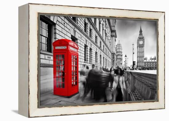 Red Telephone Booth and Big Ben in London, England, the Uk. People Walking in Rush. the Symbols of-Michal Bednarek-Framed Premier Image Canvas