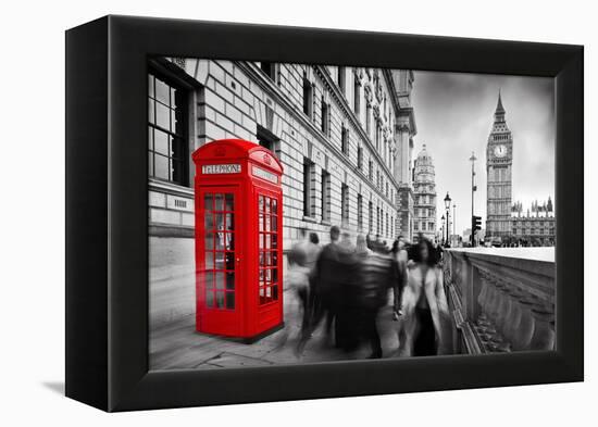 Red Telephone Booth and Big Ben in London, England, the Uk. People Walking in Rush. the Symbols of-Michal Bednarek-Framed Premier Image Canvas