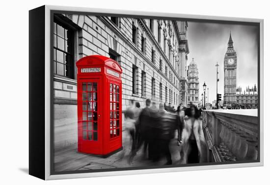 Red Telephone Booth and Big Ben in London, England, the Uk. People Walking in Rush. the Symbols of-Michal Bednarek-Framed Premier Image Canvas