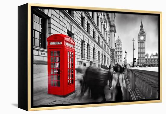 Red Telephone Booth and Big Ben in London, England, the Uk. People Walking in Rush. the Symbols of-Michal Bednarek-Framed Premier Image Canvas