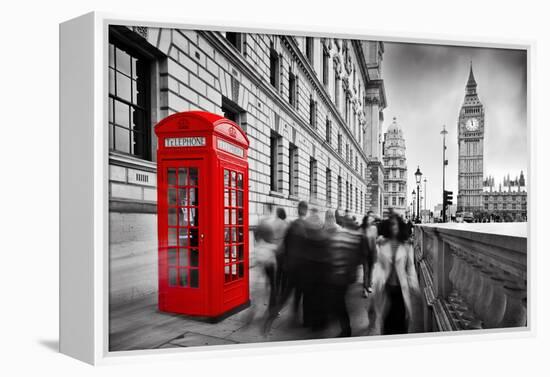 Red Telephone Booth and Big Ben in London, England, the Uk. People Walking in Rush. the Symbols of-Michal Bednarek-Framed Premier Image Canvas