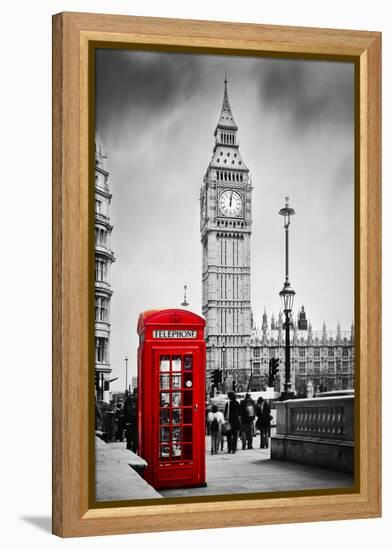 Red Telephone Booth and Big Ben in London, England, the Uk. People Walking in Rush. the Symbols of-Michal Bednarek-Framed Premier Image Canvas