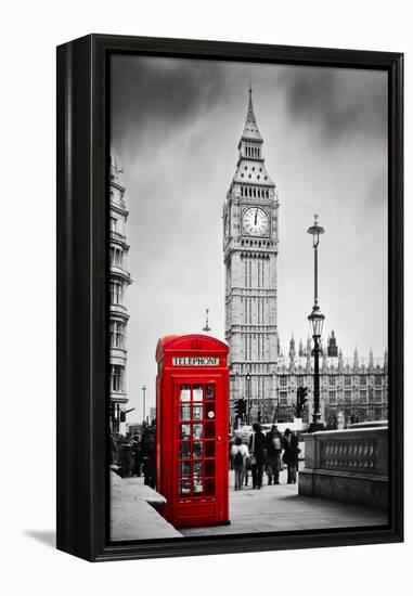 Red Telephone Booth and Big Ben in London, England, the Uk. People Walking in Rush. the Symbols of-Michal Bednarek-Framed Premier Image Canvas