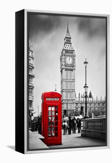 Red Telephone Booth and Big Ben in London, England, the Uk. People Walking in Rush. the Symbols of-Michal Bednarek-Framed Premier Image Canvas