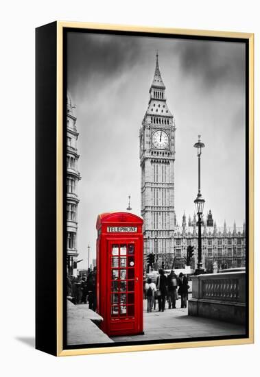 Red Telephone Booth and Big Ben in London, England, the Uk. People Walking in Rush. the Symbols of-Michal Bednarek-Framed Premier Image Canvas