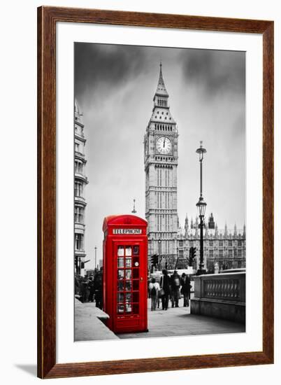 Red Telephone Booth and Big Ben in London, England, the Uk. People Walking in Rush. the Symbols of-Michal Bednarek-Framed Photographic Print