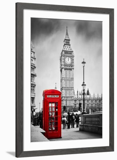 Red Telephone Booth and Big Ben in London, England, the Uk. People Walking in Rush. the Symbols of-Michal Bednarek-Framed Photographic Print